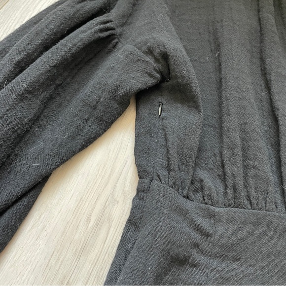 Zara Voluminous Cotton Gauze V Neck Puff Sleeve Mini Dress Black (Medium) party - Picture 8 of 8